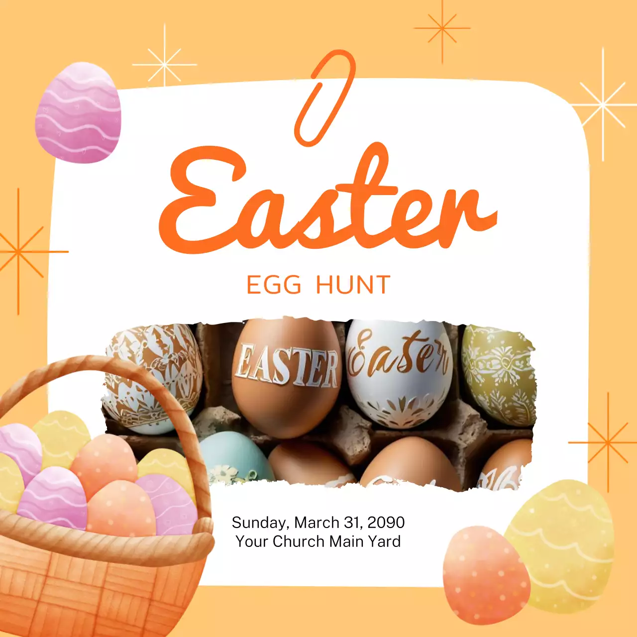 Anúncio da Igreja sobre o evento de Páscoa Orange Whimsical