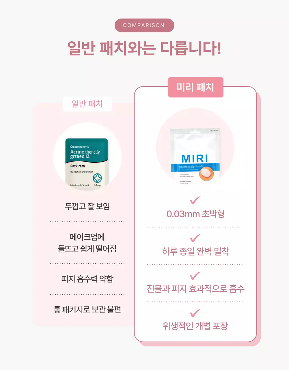 핑크색의 세련된 여드름 패치 상품 광고