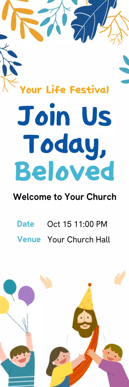 Banner de convite de igreja minimalista colorido