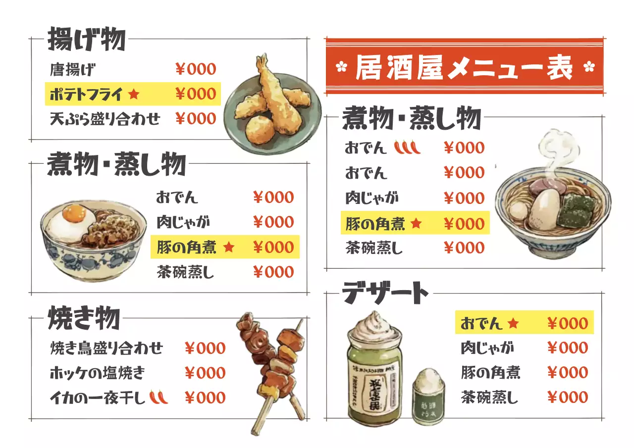 カラフル レトロ 食品 メニュー表