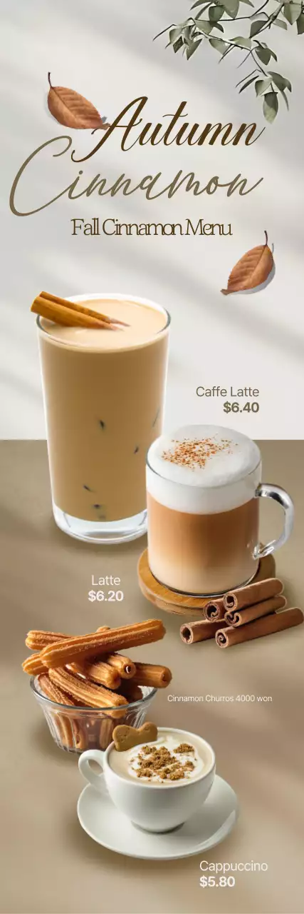 Menu de bebidas simples bege