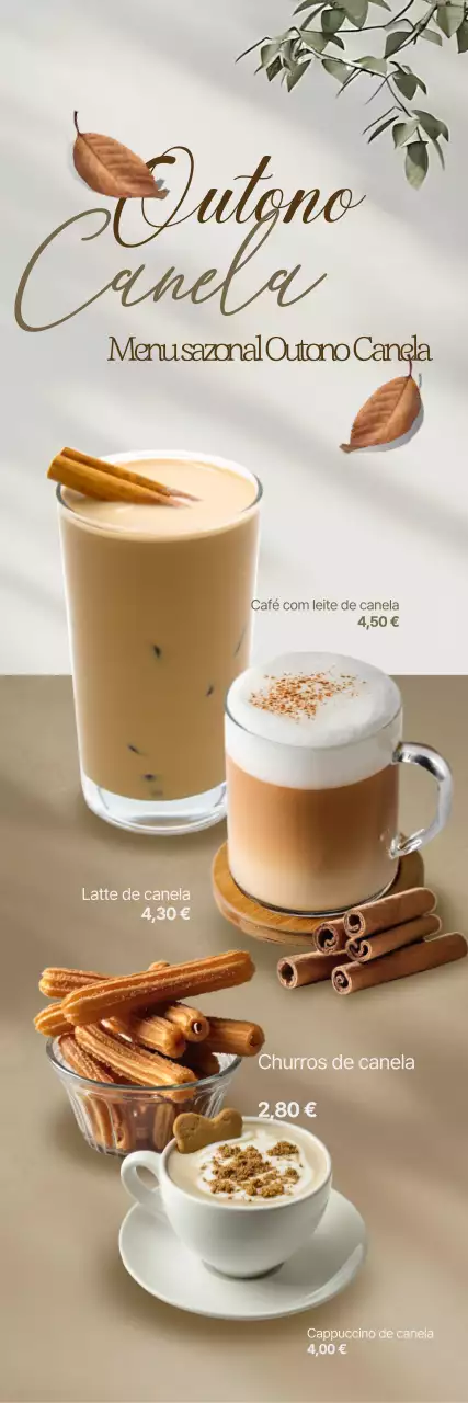 Menu de bebidas simples bege