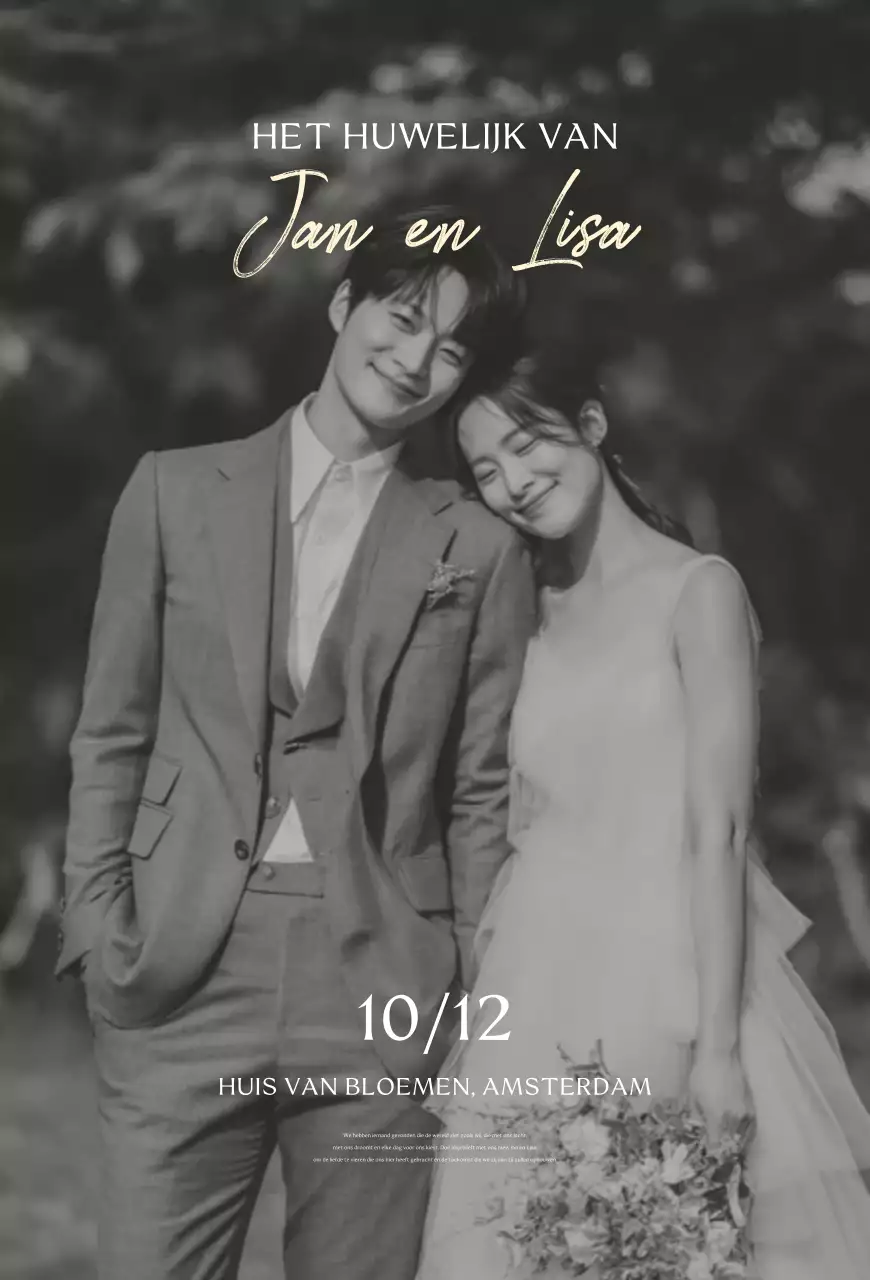 Zwart-witte eenvoudige huwelijksuitnodiging