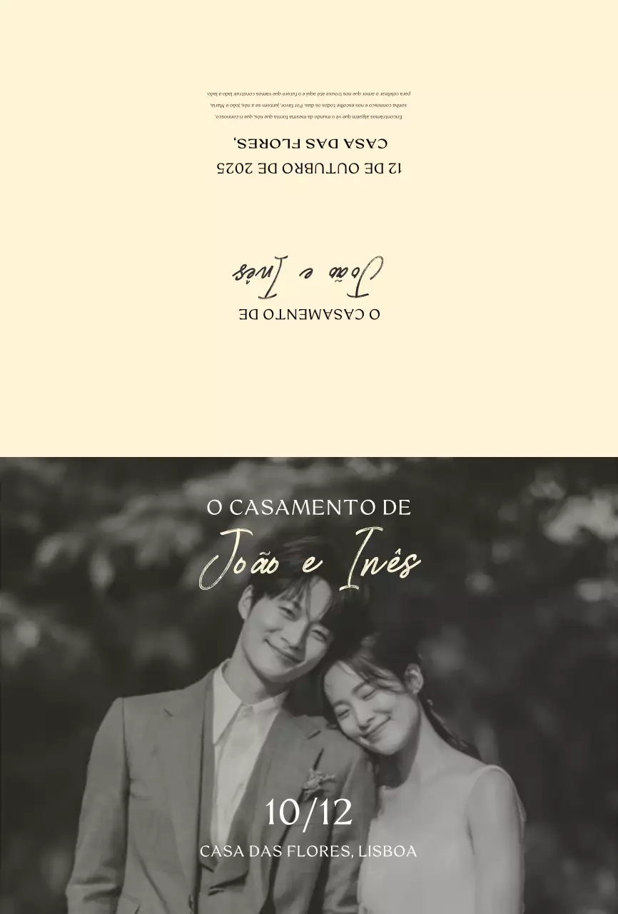 Convite de casamento clássico bege
