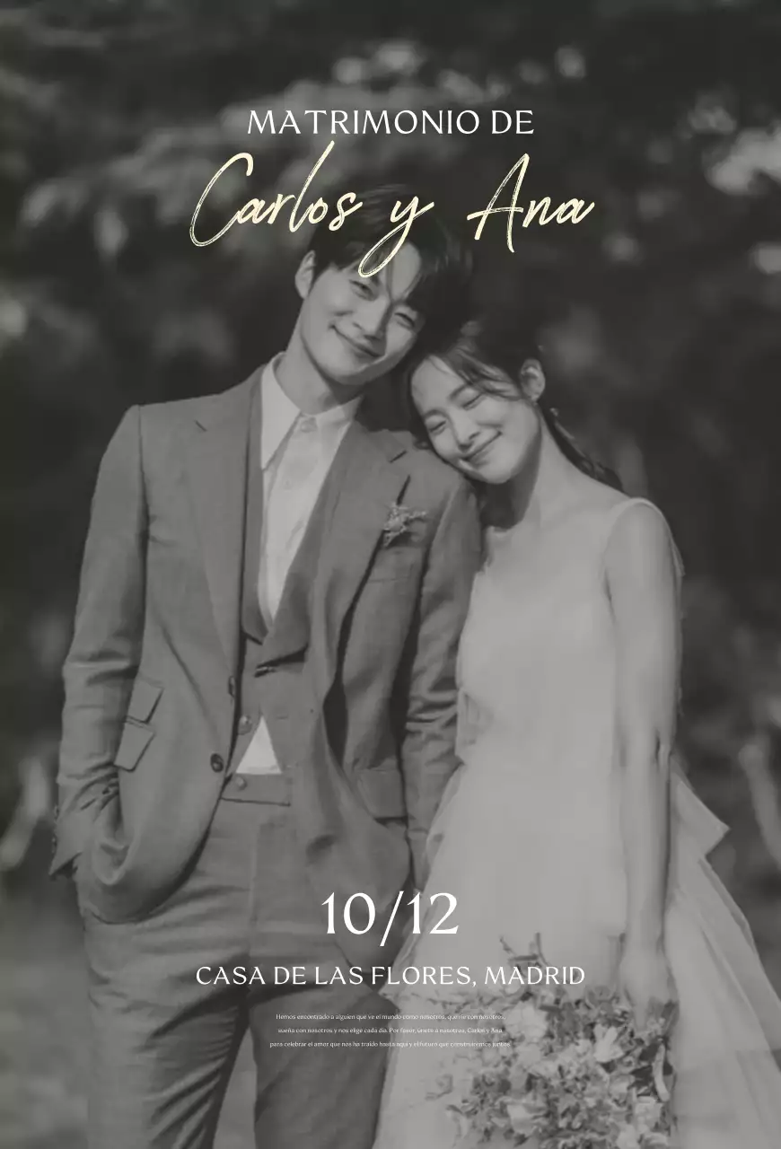Invitación de boda sencilla en blanco y negro