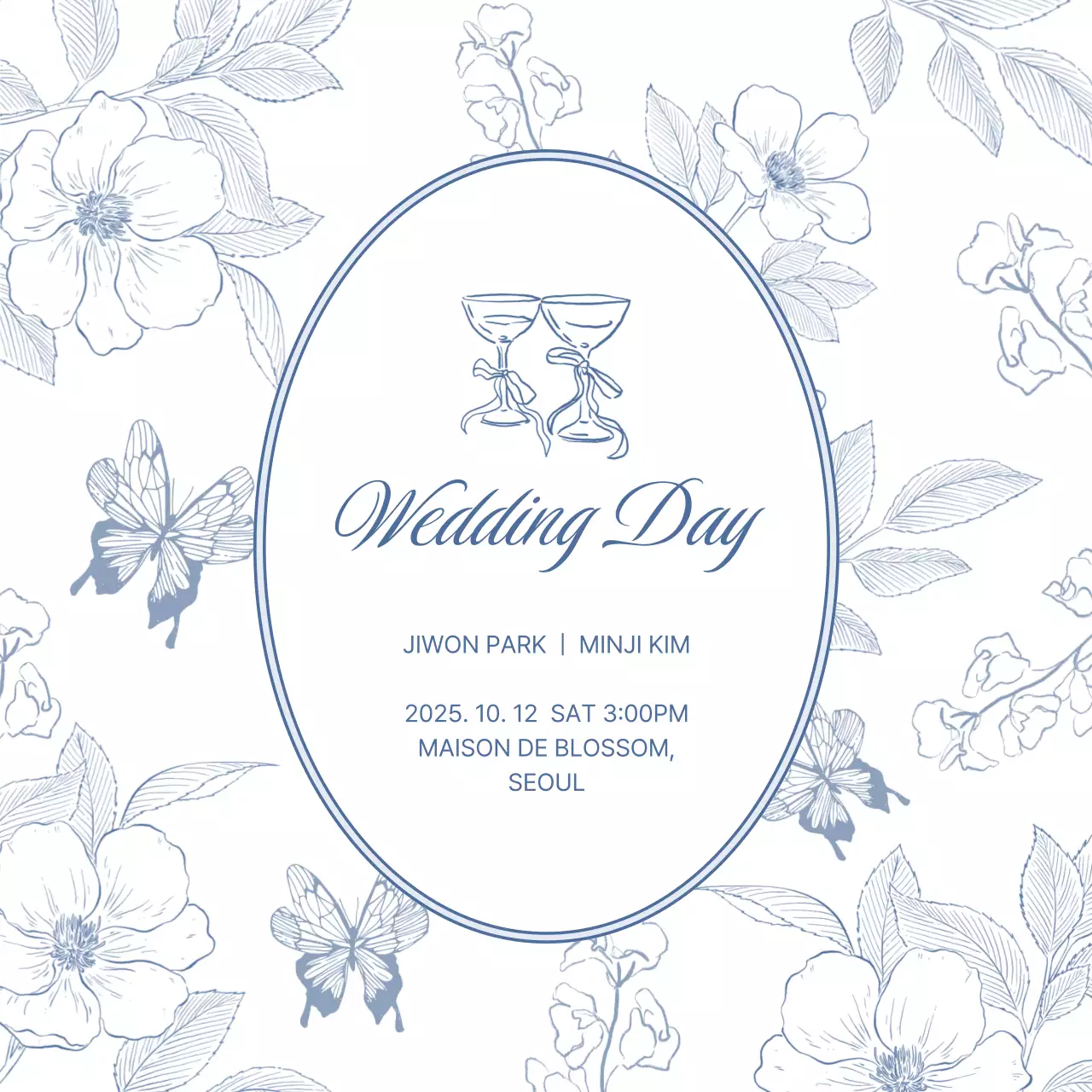 Convite de casamento elegante azul