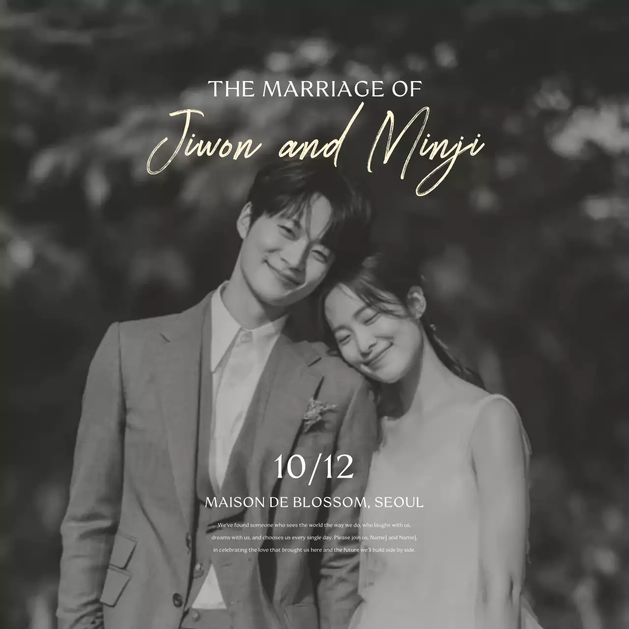 Convite de casamento clássico preto e branco