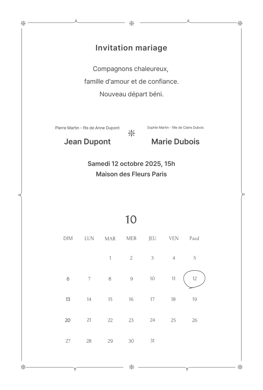 Faire-part de mariage simple et noir