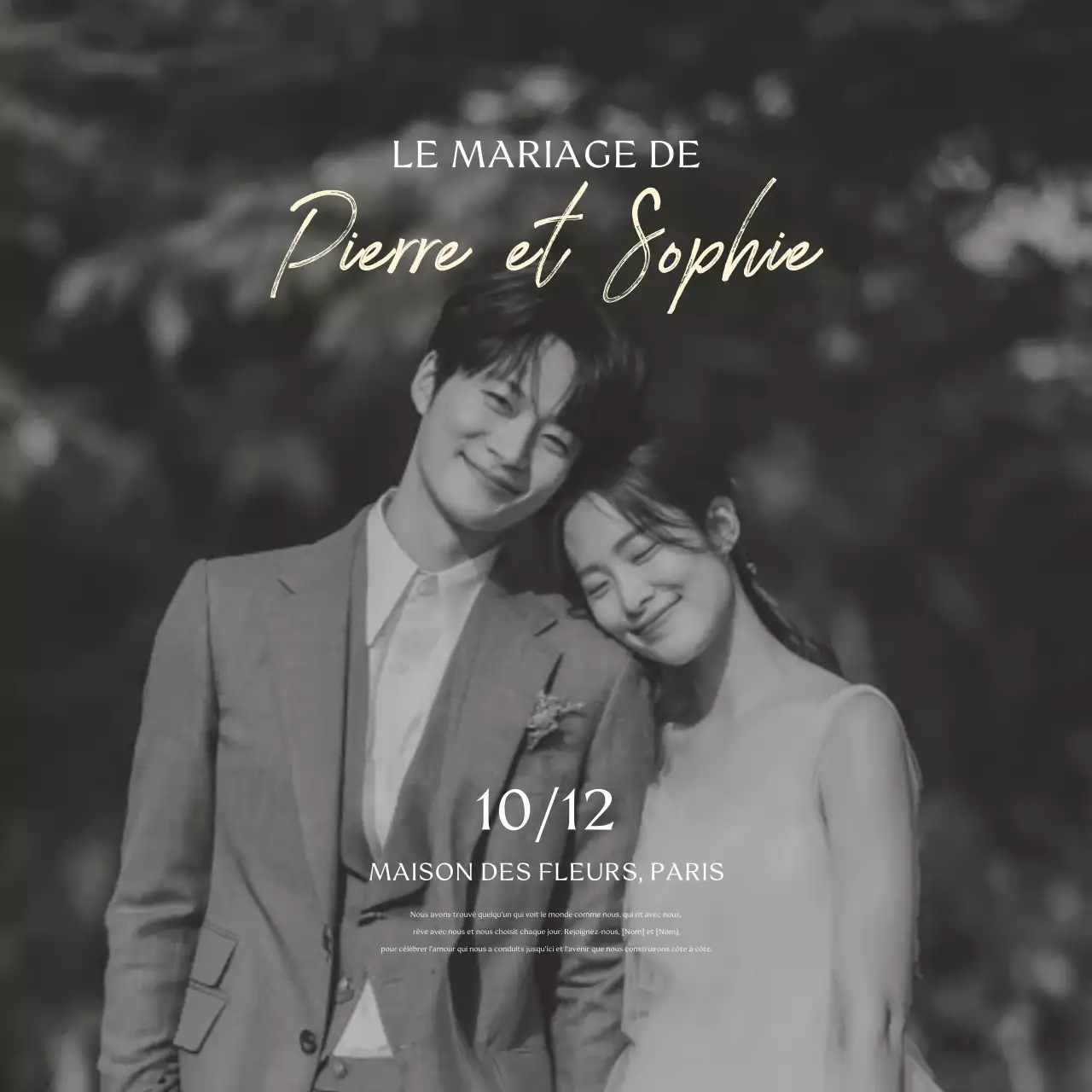 Faire-part de mariage classique en noir et blanc