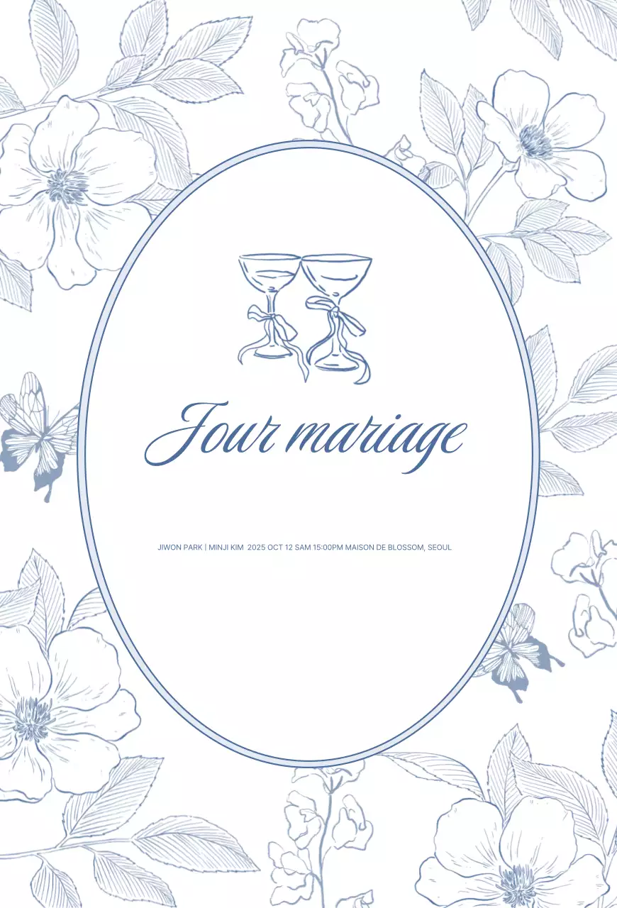 Faire-part de mariage classique bleu