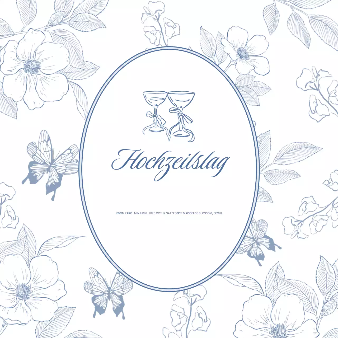 Blaue elegante Hochzeitseinladung