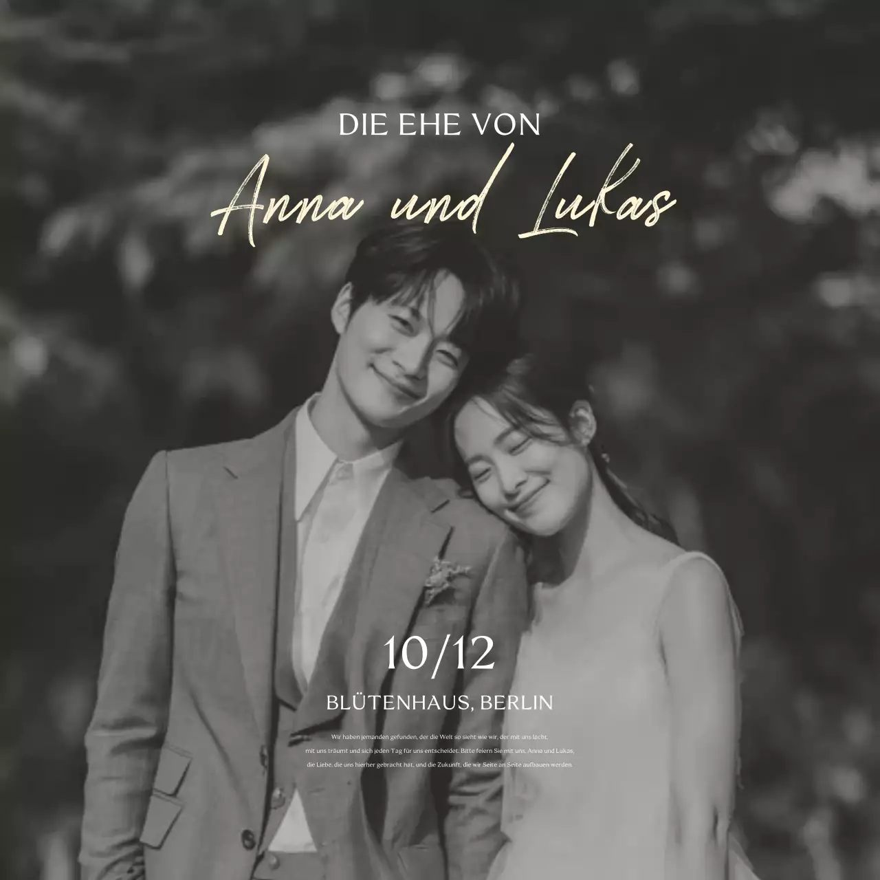 Klassische Hochzeitseinladung in Schwarz und Weiß