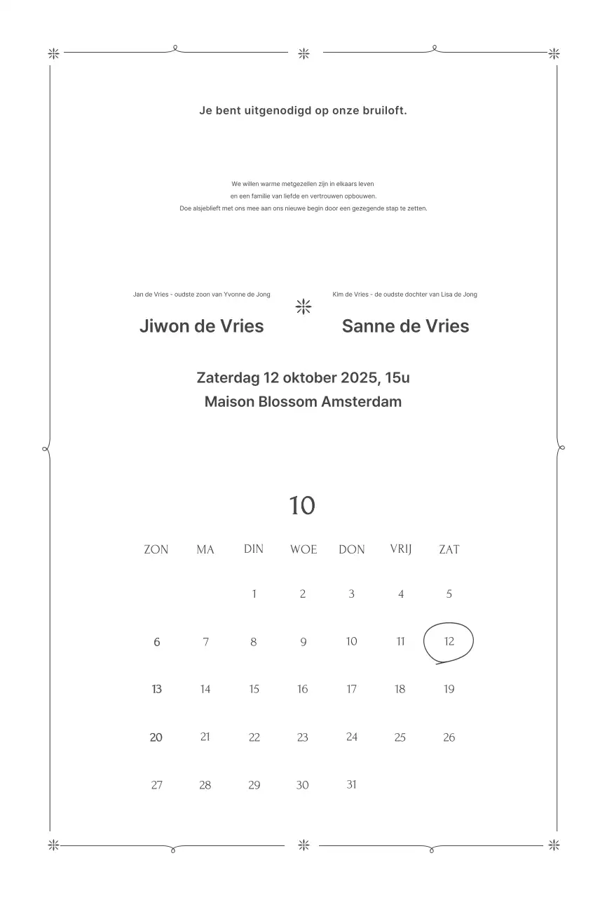 Zwarte eenvoudige huwelijksuitnodiging