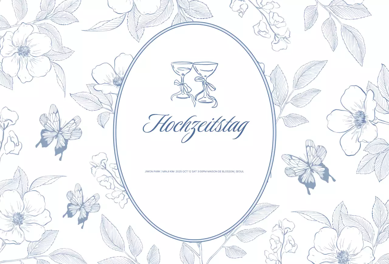 Blaue klassische Hochzeitseinladung