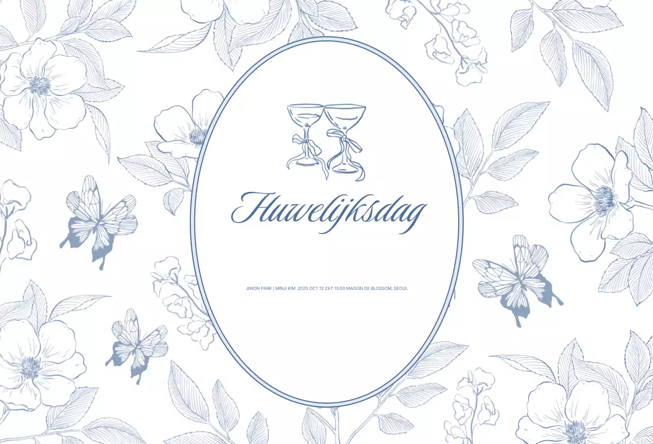 Blauwe klassieke huwelijksuitnodiging