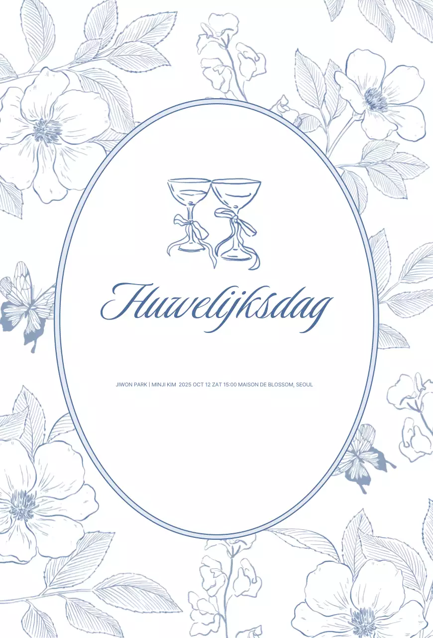 Blauwe klassieke huwelijksuitnodiging