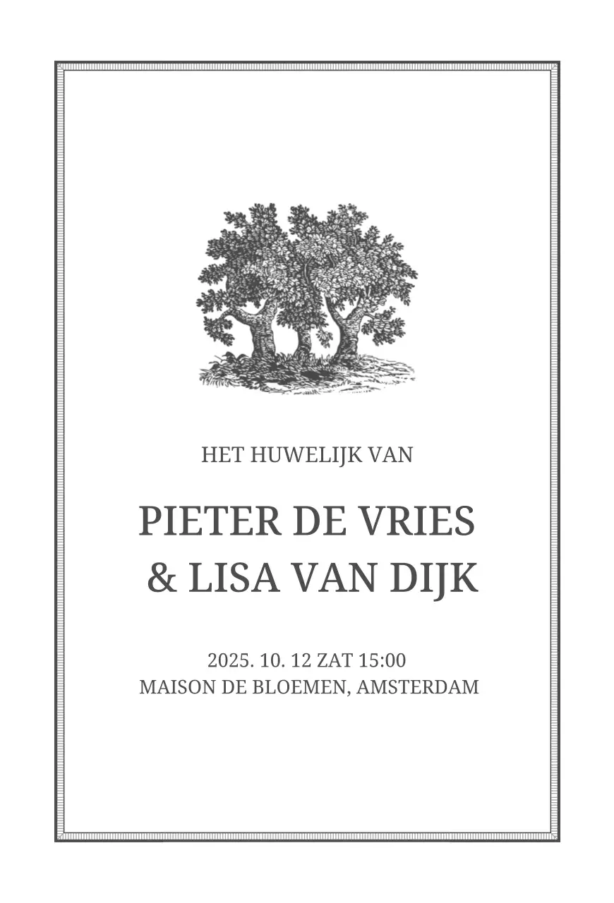 Zwart-witte klassieke huwelijksuitnodiging