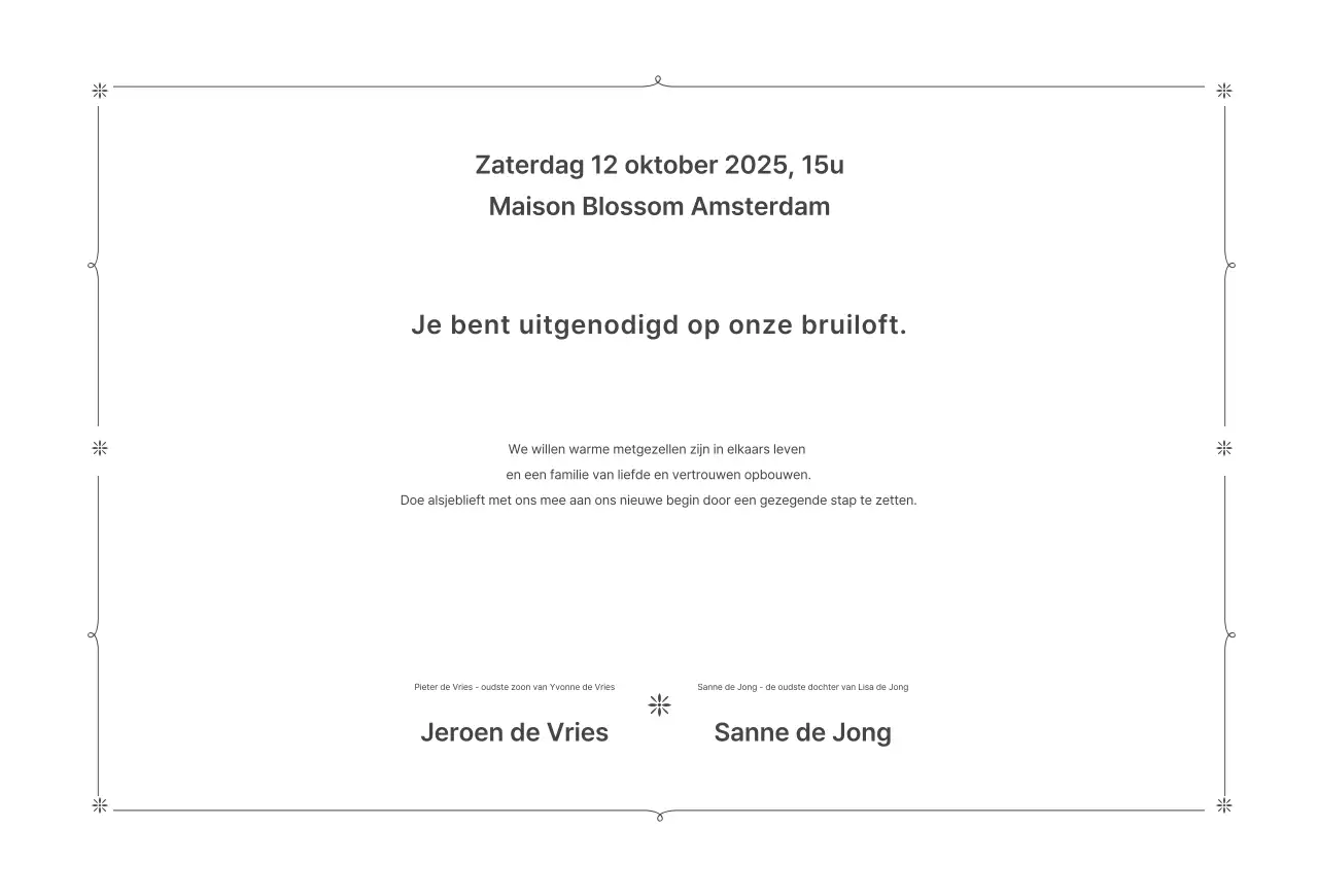 Witte minimalistische huwelijksuitnodiging