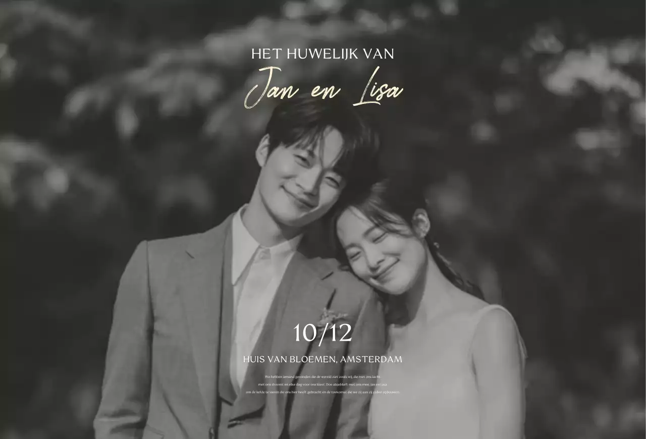 Zwart-witte klassieke huwelijksuitnodiging