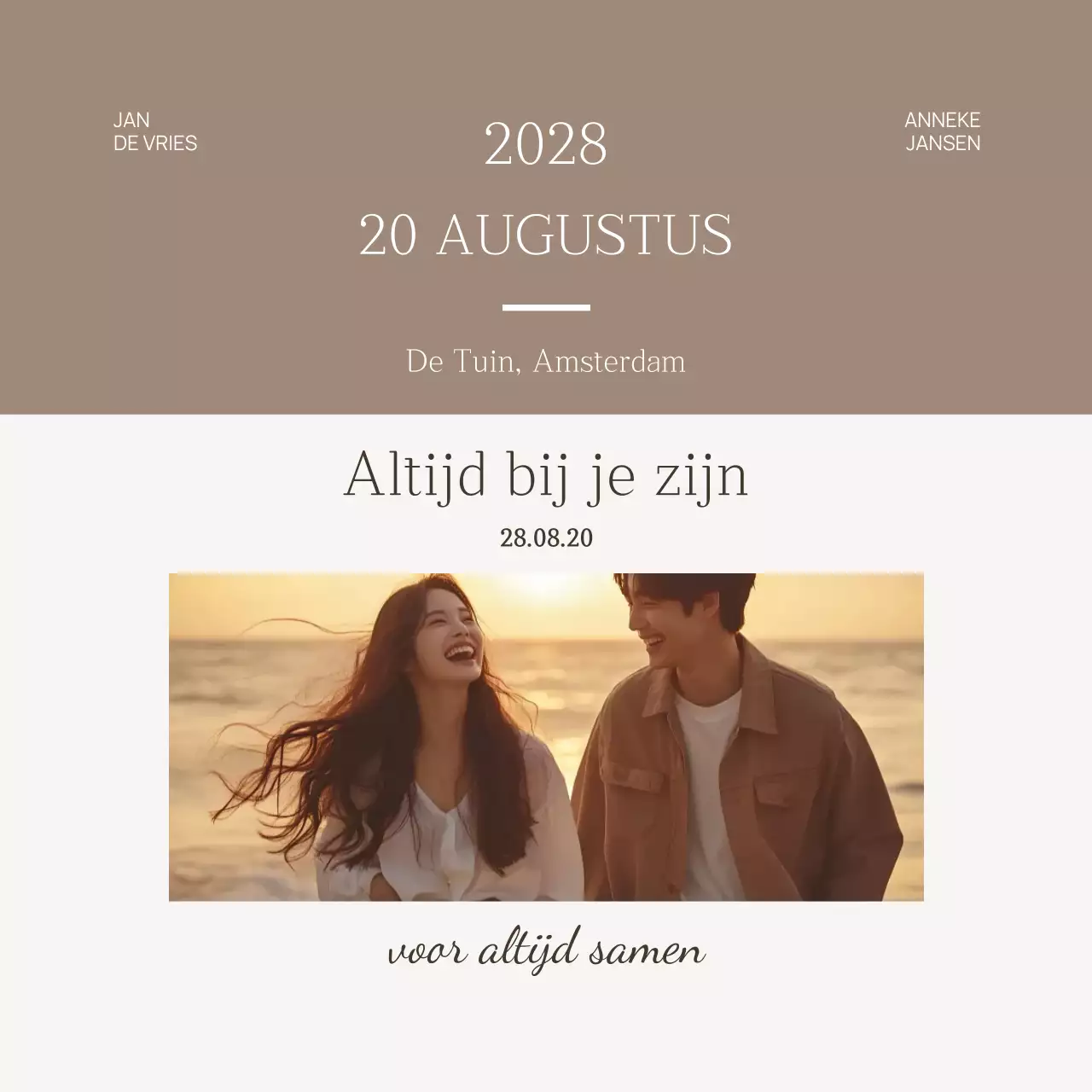 Beige elegante huwelijksuitnodiging