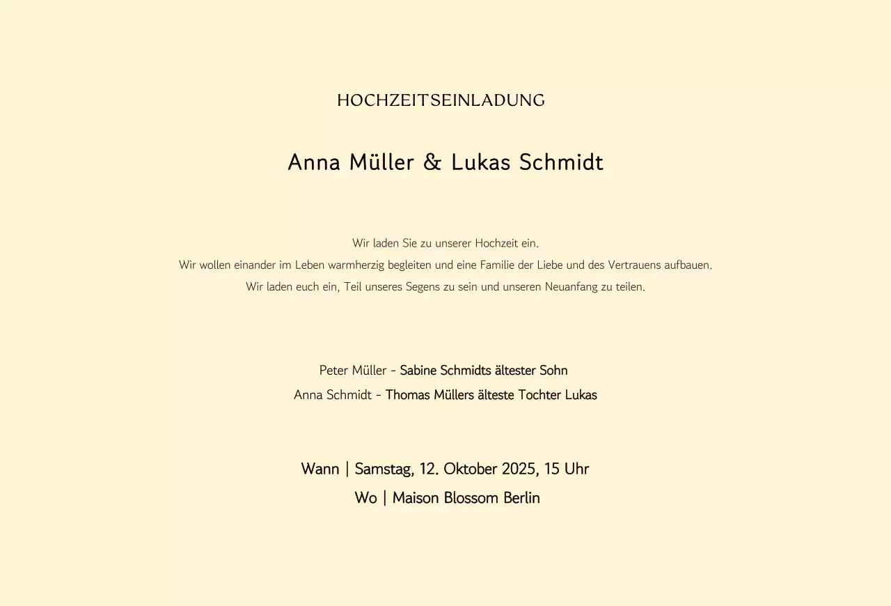 Klassische Hochzeitseinladung in Schwarz und Weiß