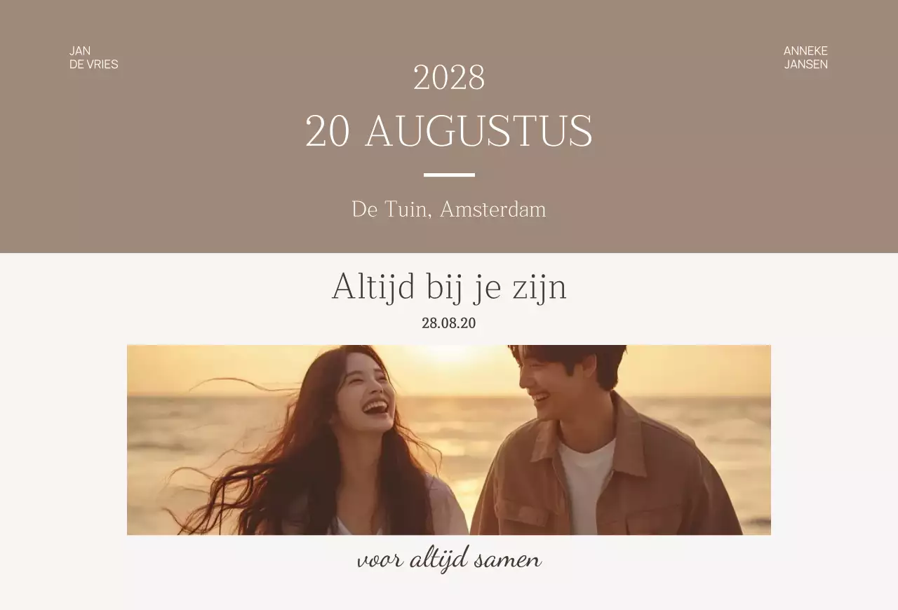 Beige eenvoudige huwelijksuitnodiging