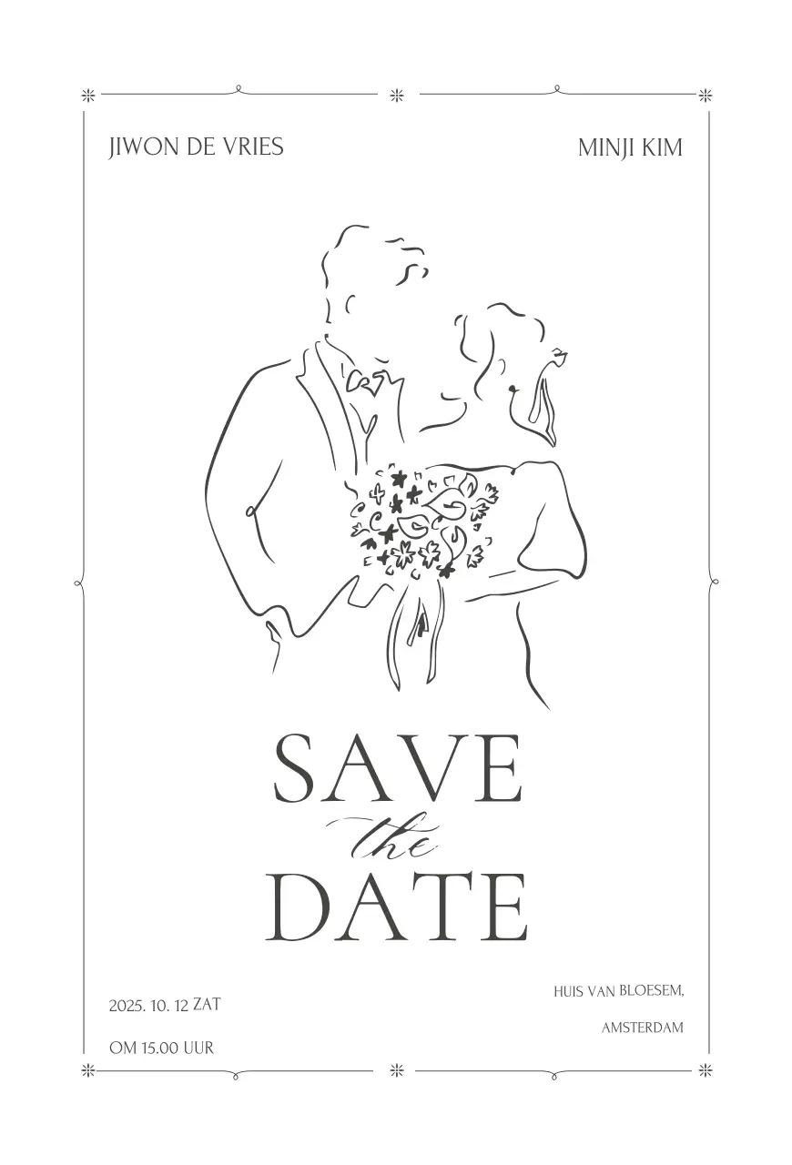 Zwart-witte eenvoudige huwelijksuitnodiging