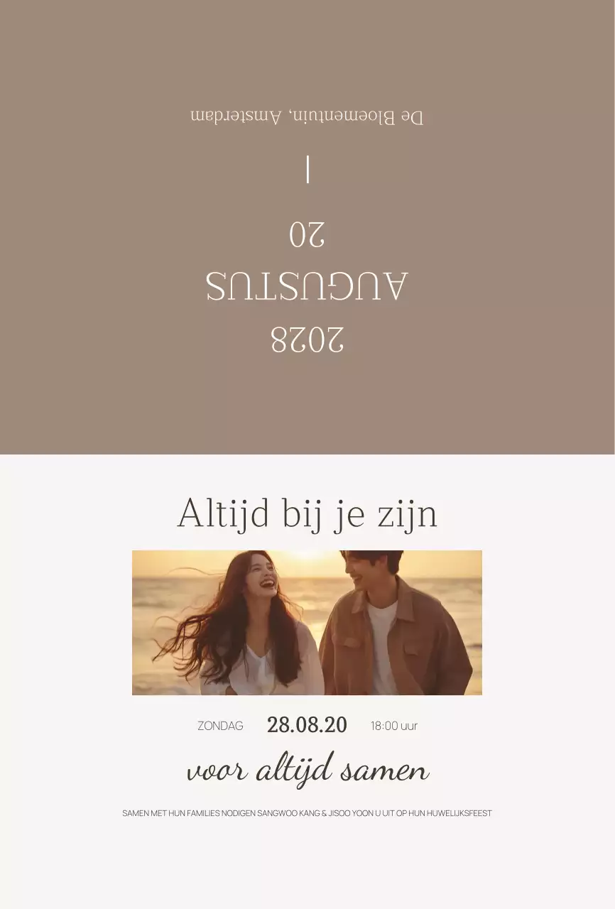 Beige schone huwelijksuitnodiging