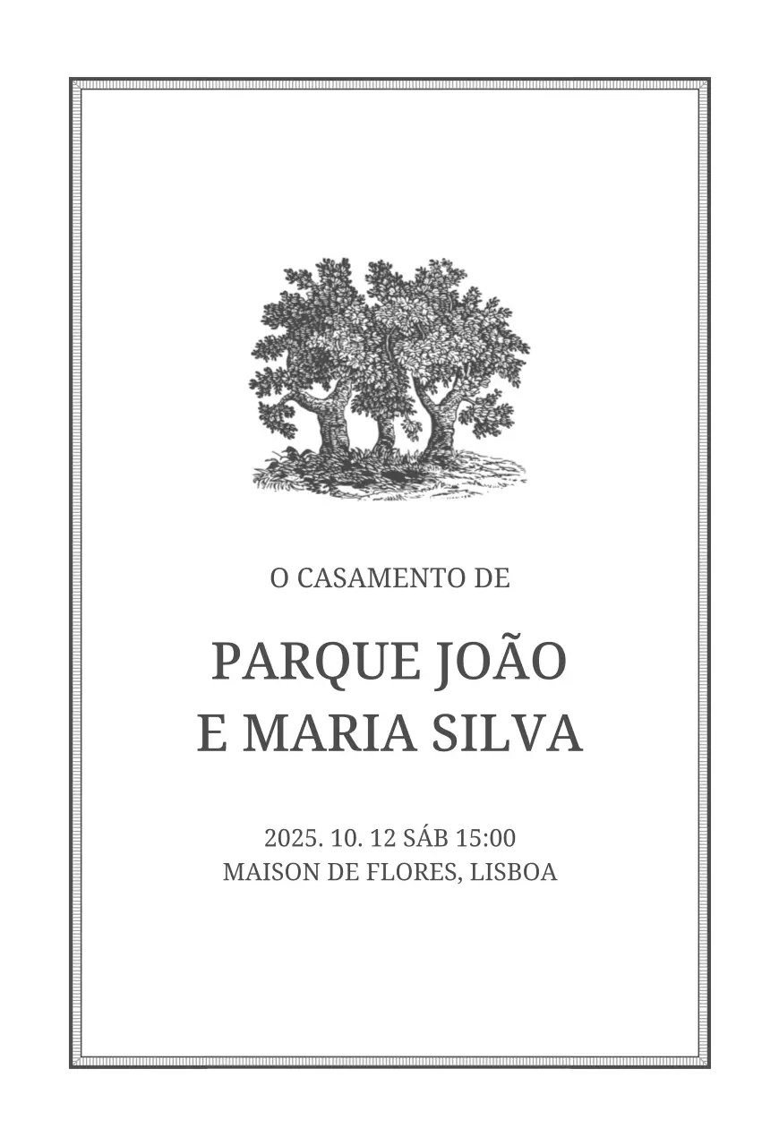 Convite de casamento clássico preto e branco