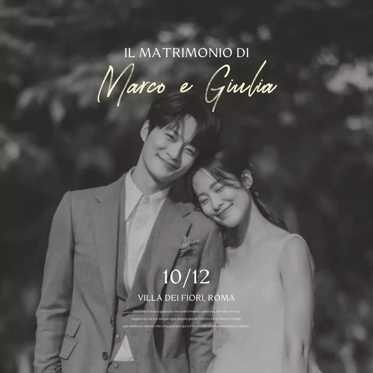 Invito di nozze classico in bianco e nero