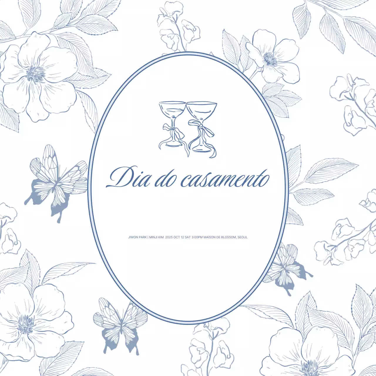 Convite de casamento elegante azul