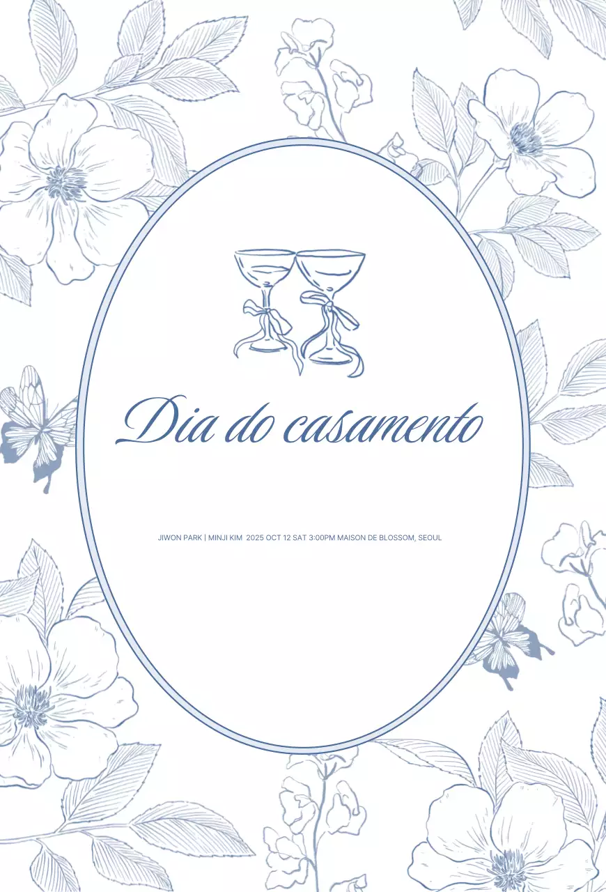 Convite de casamento clássico azul