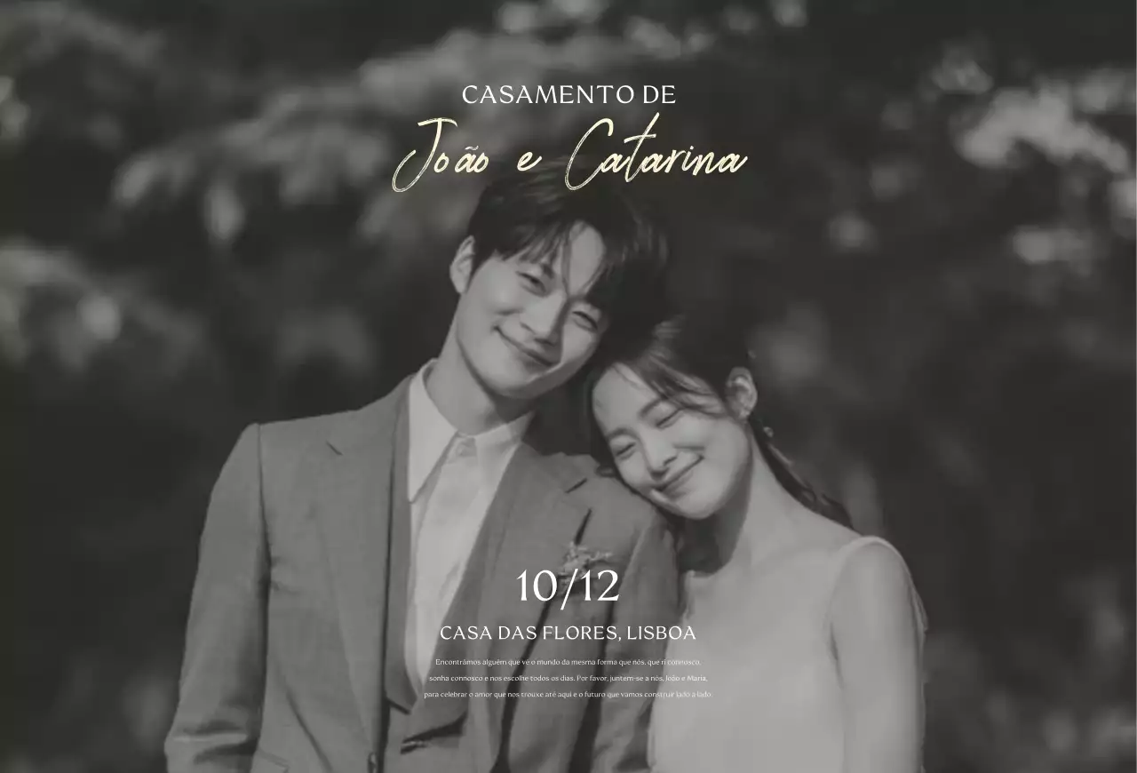 Convite de casamento clássico preto e branco
