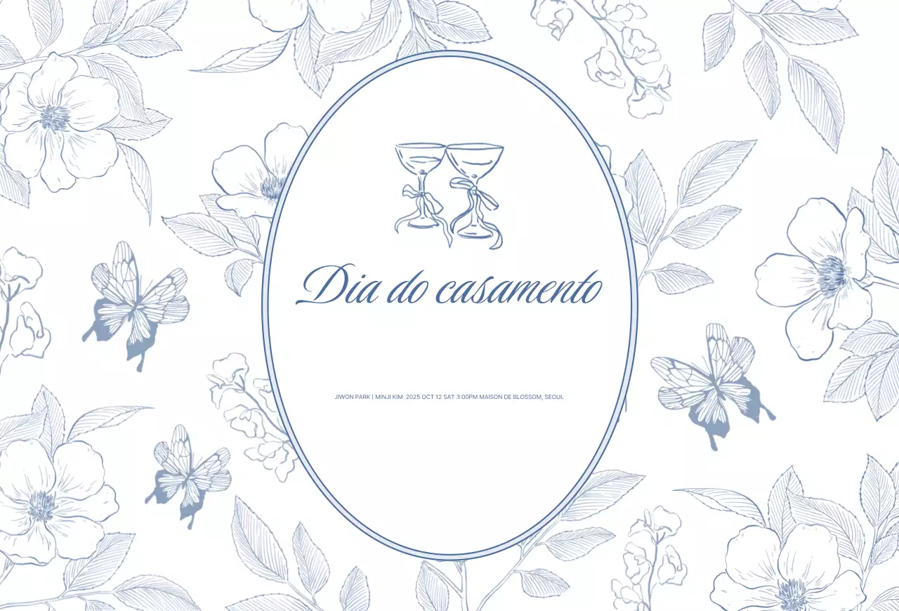 Convite de casamento clássico azul