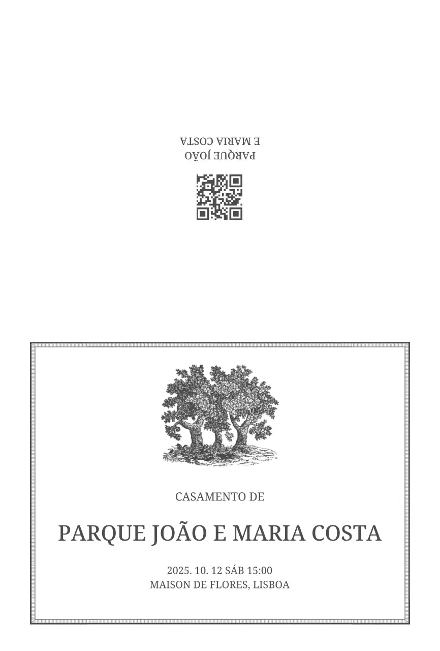 Convite de casamento clássico preto e branco