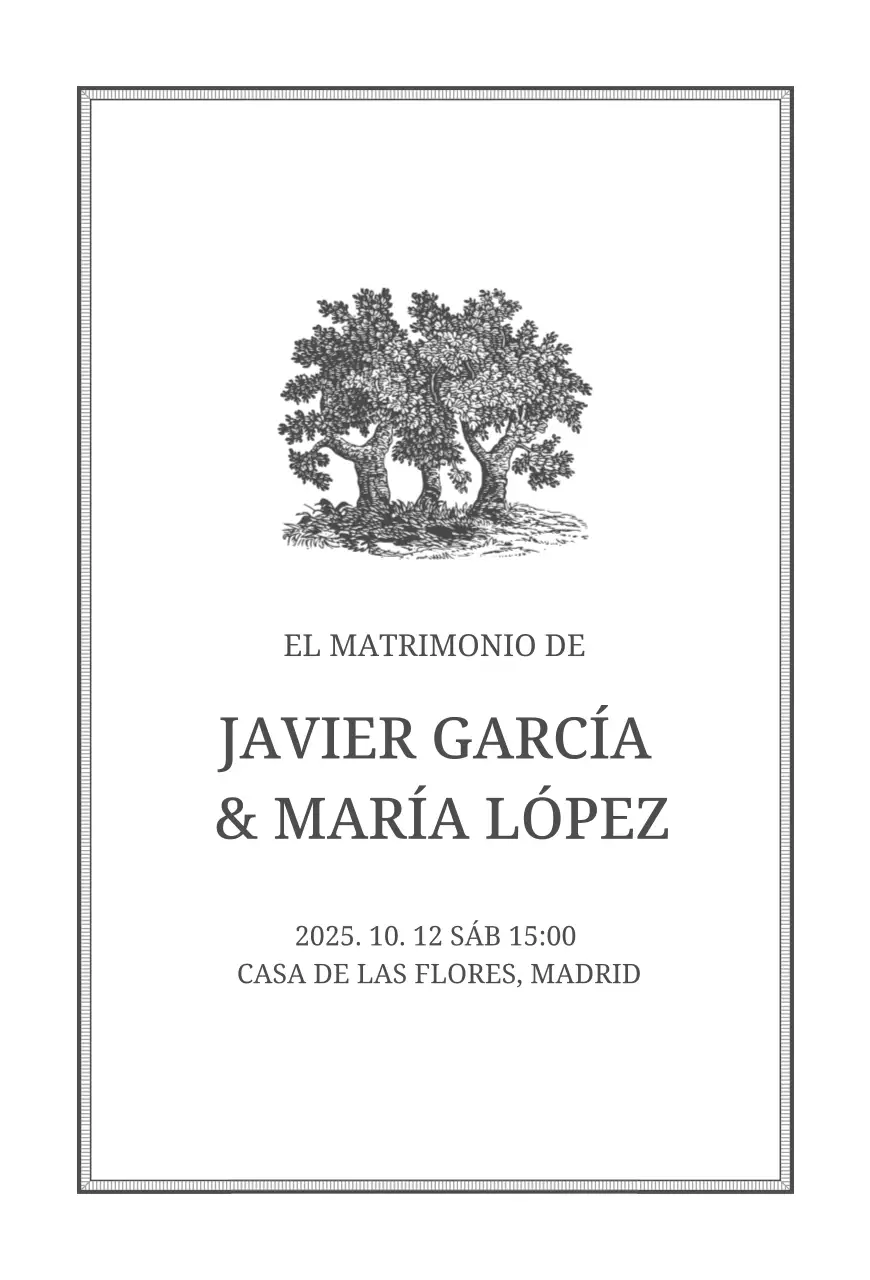 Invitación de boda clásica en blanco y negro