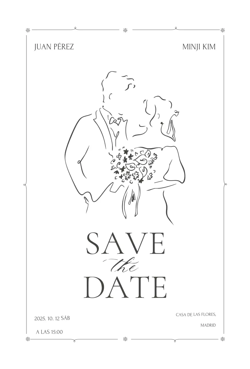 Invitación de boda sencilla en blanco y negro