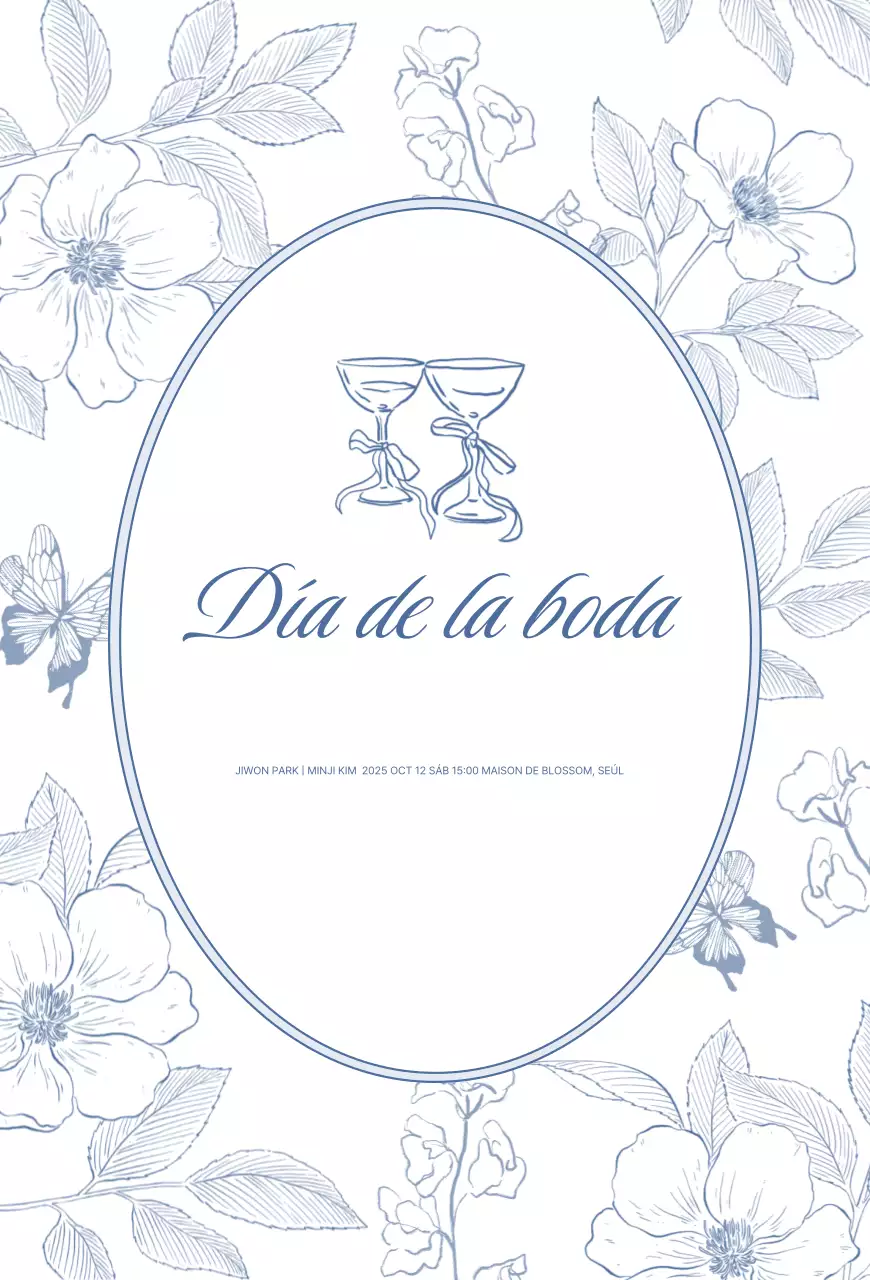 Invitación de boda clásica azul