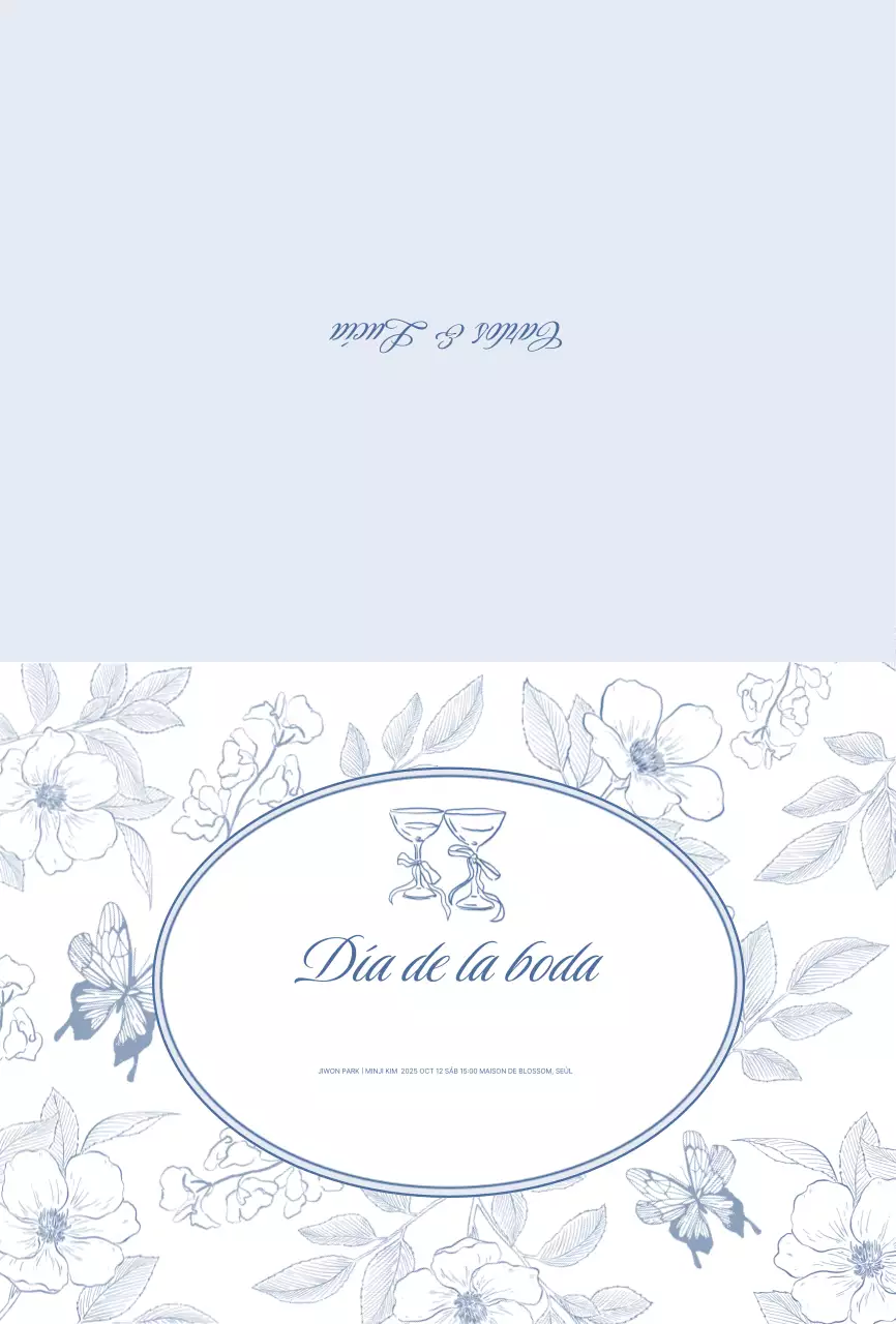 Invitación de boda clásica azul cielo