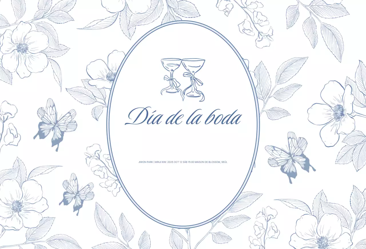 Invitación de boda clásica azul