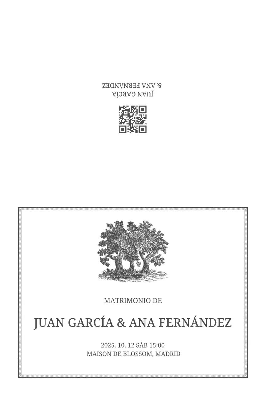 Invitación de boda clásica en blanco y negro