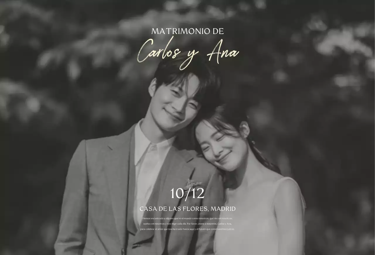 Invitación de boda clásica en blanco y negro