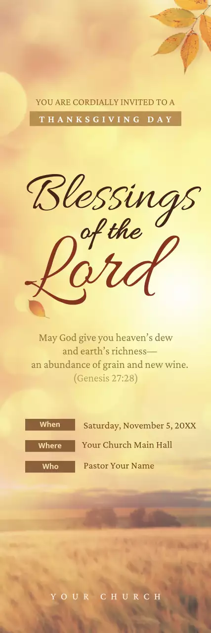 Banner amarelo elegante de convite para o Dia de Ação de Graças