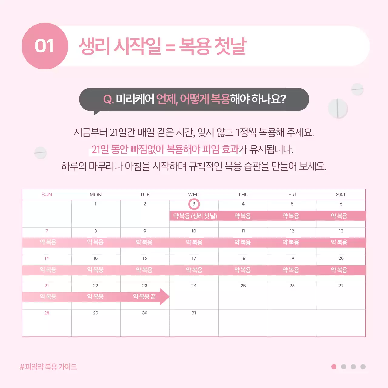 핑크의 심플한 피임약 복용 방법 안내