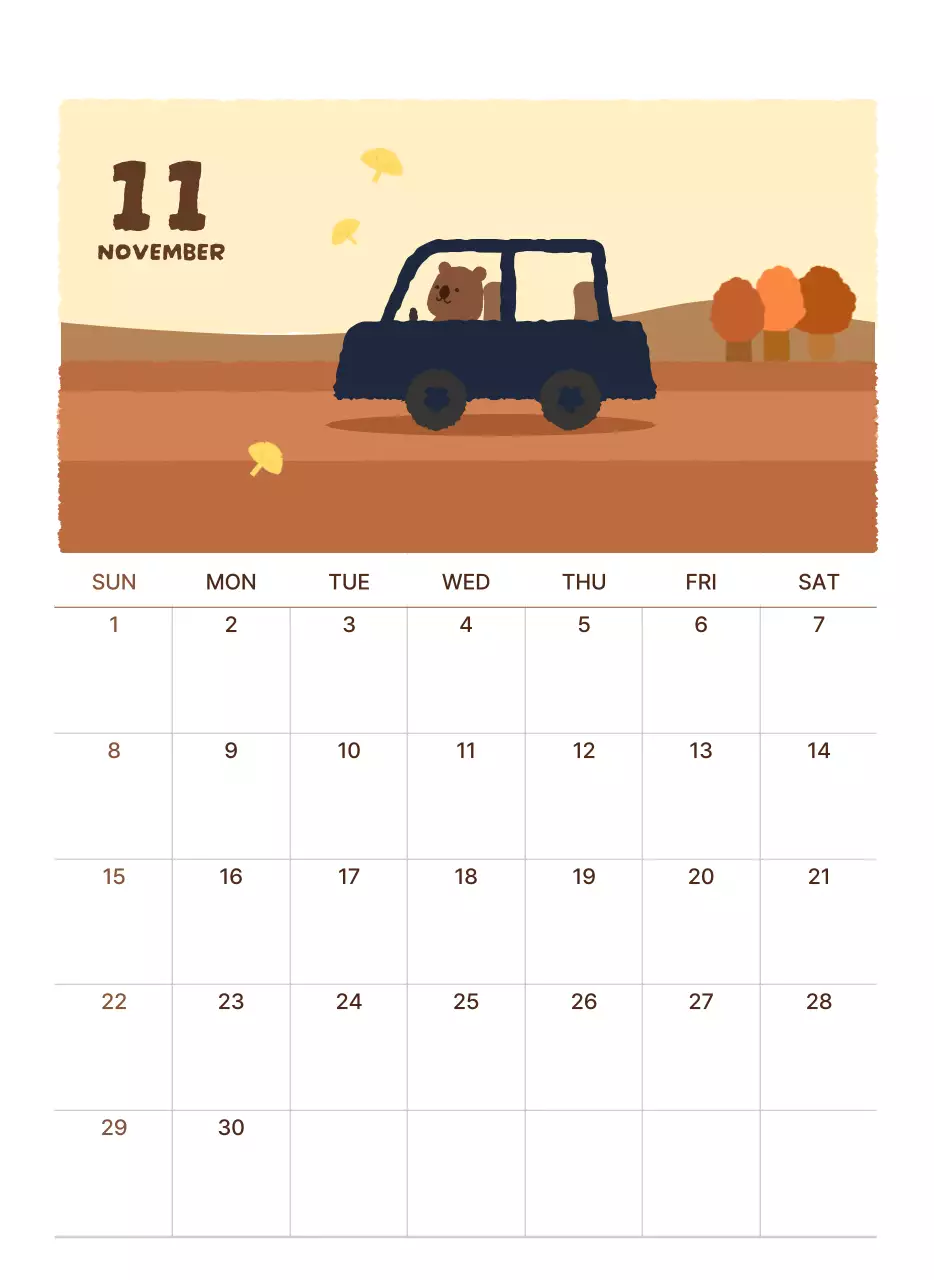 갈색 아기자기한 새해 달력