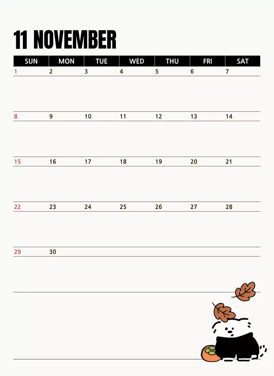 흰색 아기자기한 달력 캘린더