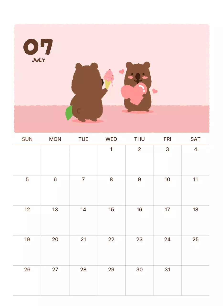 갈색 아기자기한 새해 달력