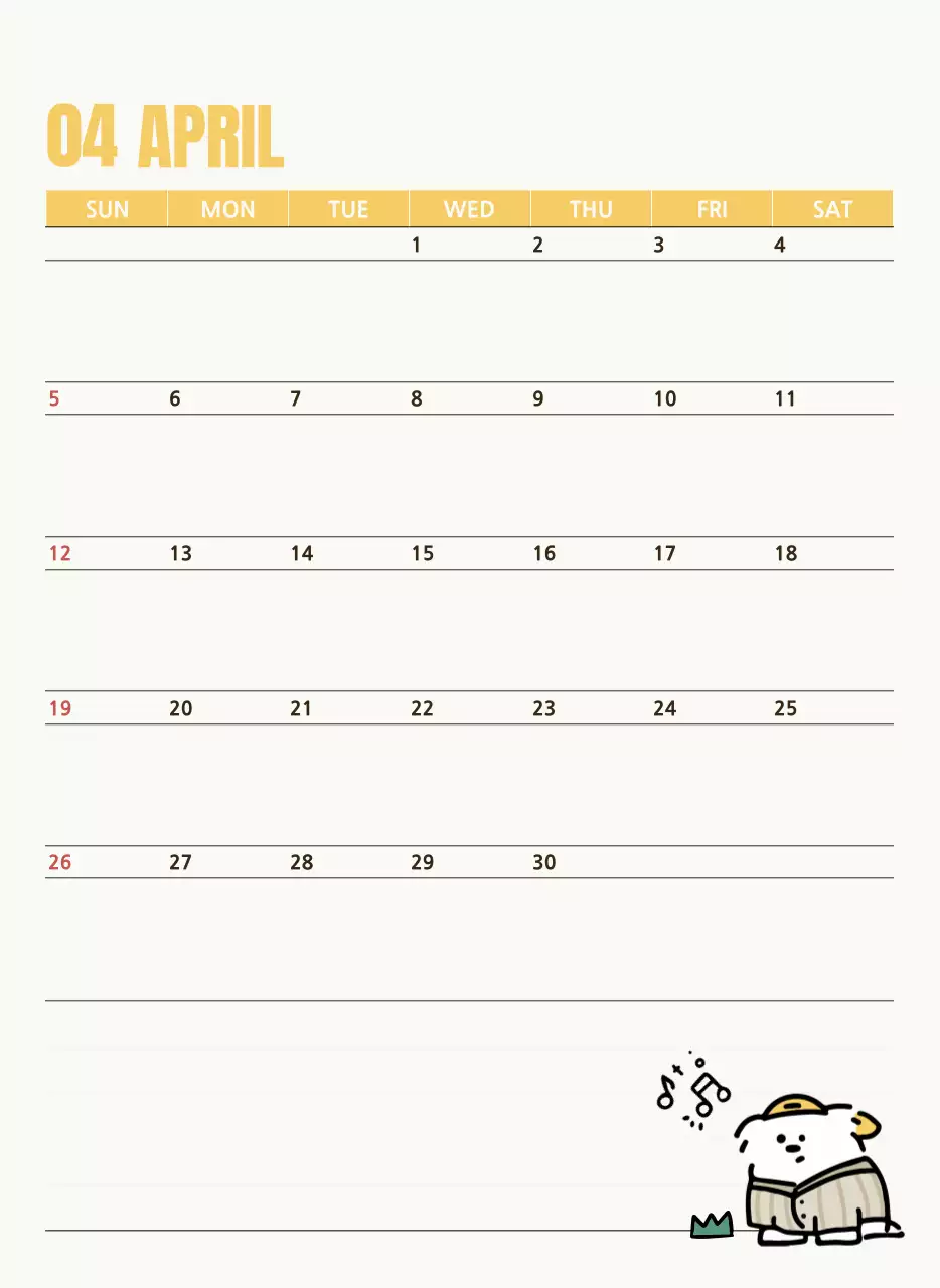 흰색 아기자기한 달력 캘린더