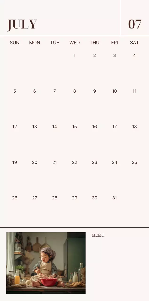 베이지 심플 가족 캘린더