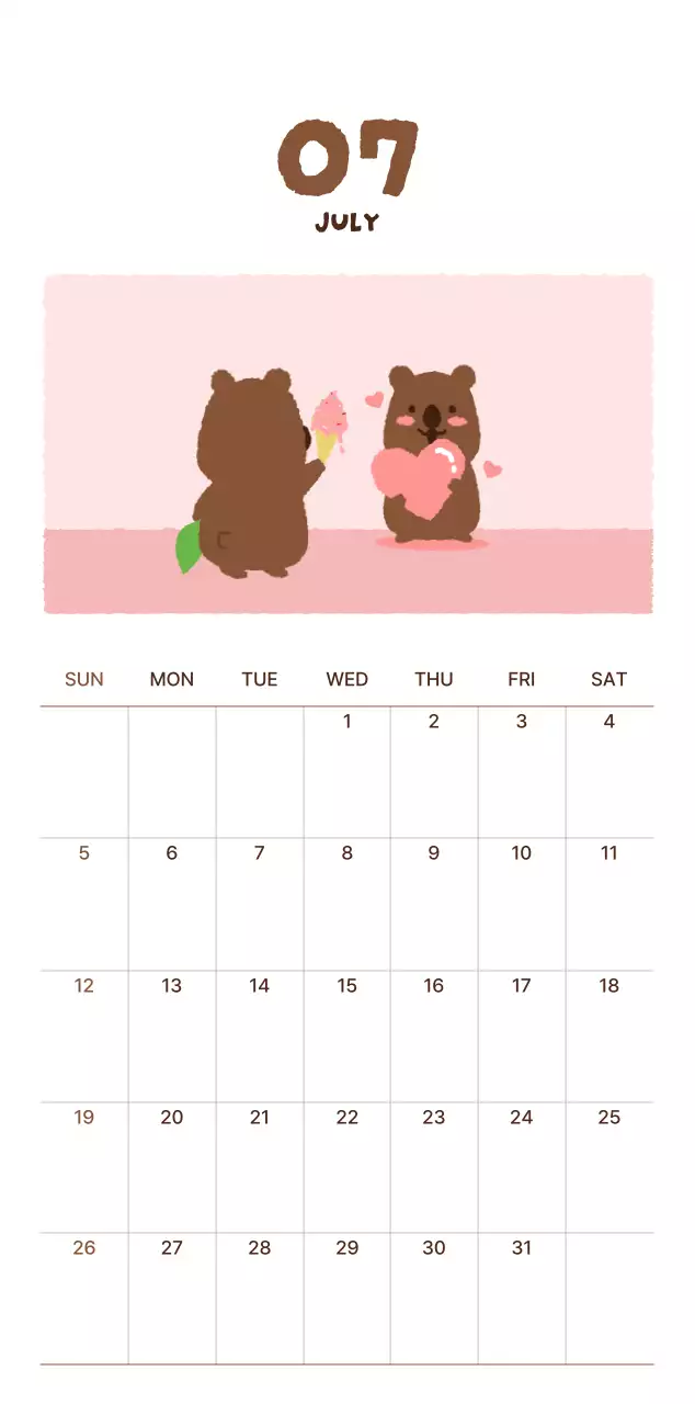 갈색 아기자기한 캘린더